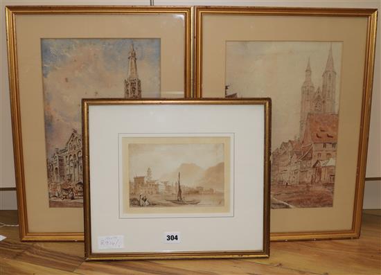 19th century English School, monochrome watercolour, Swiss lake scene 35 x 24cm